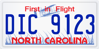 NC license plate DIC9123