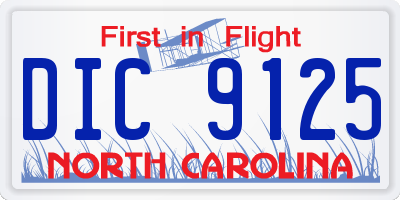 NC license plate DIC9125