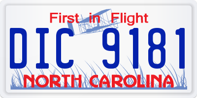 NC license plate DIC9181