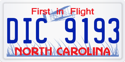 NC license plate DIC9193