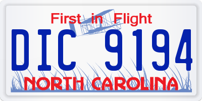 NC license plate DIC9194
