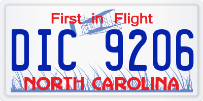 NC license plate DIC9206