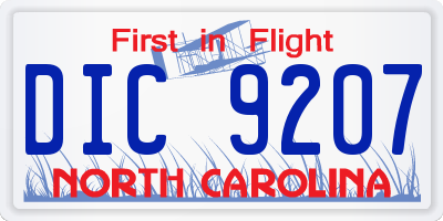 NC license plate DIC9207