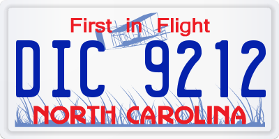 NC license plate DIC9212