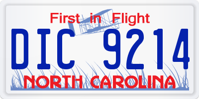 NC license plate DIC9214