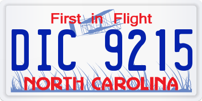 NC license plate DIC9215