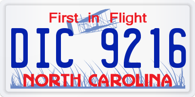 NC license plate DIC9216