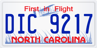 NC license plate DIC9217