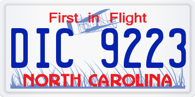 NC license plate DIC9223