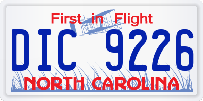 NC license plate DIC9226