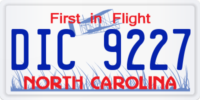 NC license plate DIC9227