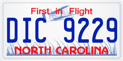 NC license plate DIC9229
