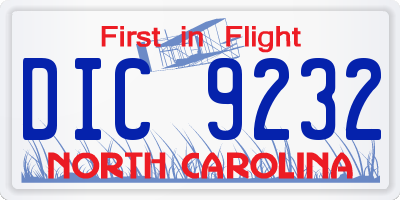 NC license plate DIC9232