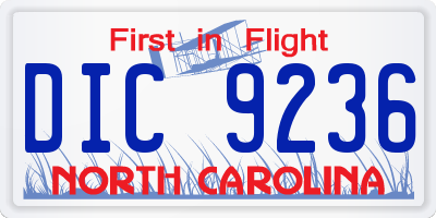 NC license plate DIC9236