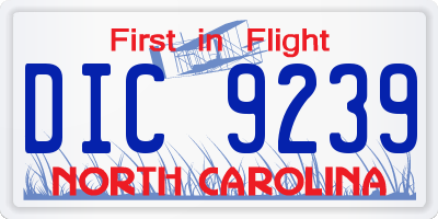 NC license plate DIC9239