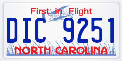 NC license plate DIC9251