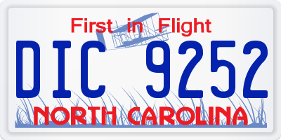 NC license plate DIC9252