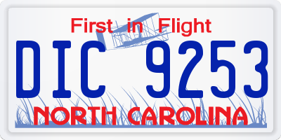 NC license plate DIC9253