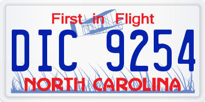 NC license plate DIC9254