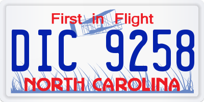 NC license plate DIC9258