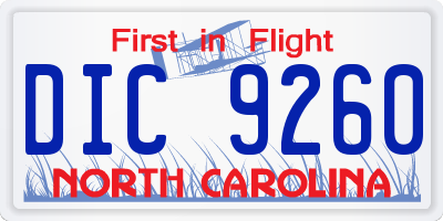 NC license plate DIC9260