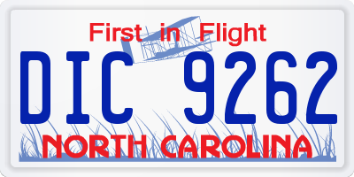 NC license plate DIC9262