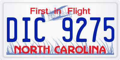 NC license plate DIC9275