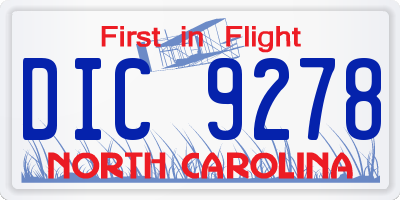NC license plate DIC9278