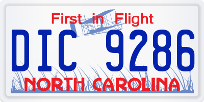 NC license plate DIC9286