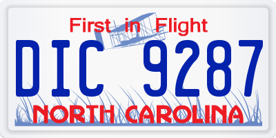 NC license plate DIC9287