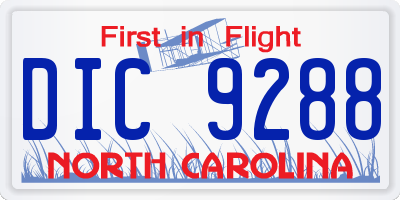 NC license plate DIC9288