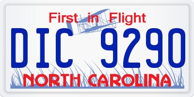 NC license plate DIC9290