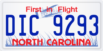 NC license plate DIC9293