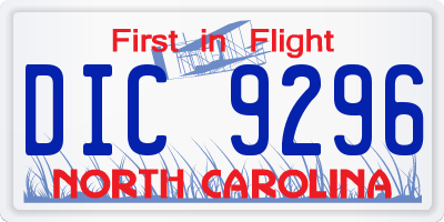 NC license plate DIC9296