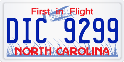 NC license plate DIC9299