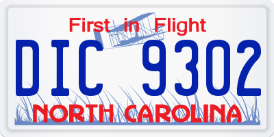 NC license plate DIC9302