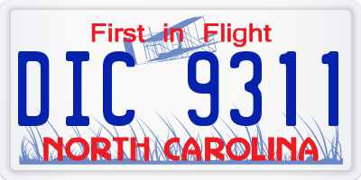 NC license plate DIC9311