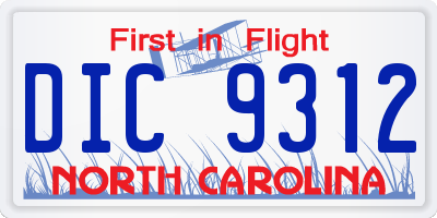 NC license plate DIC9312