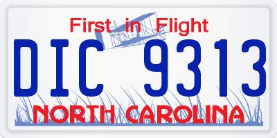 NC license plate DIC9313