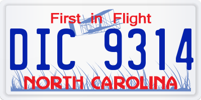 NC license plate DIC9314