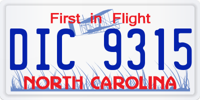 NC license plate DIC9315