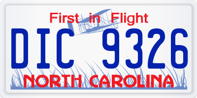 NC license plate DIC9326