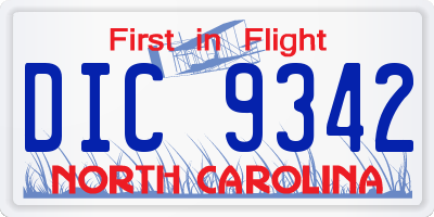 NC license plate DIC9342