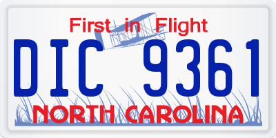 NC license plate DIC9361
