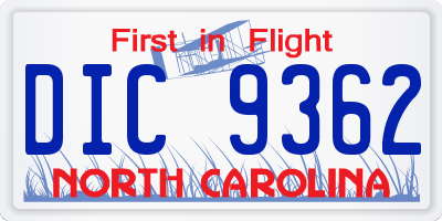 NC license plate DIC9362