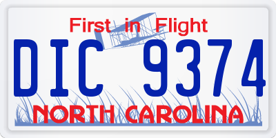 NC license plate DIC9374