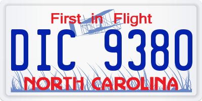 NC license plate DIC9380