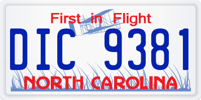 NC license plate DIC9381