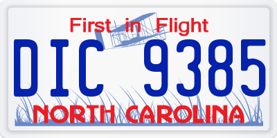 NC license plate DIC9385