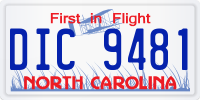 NC license plate DIC9481